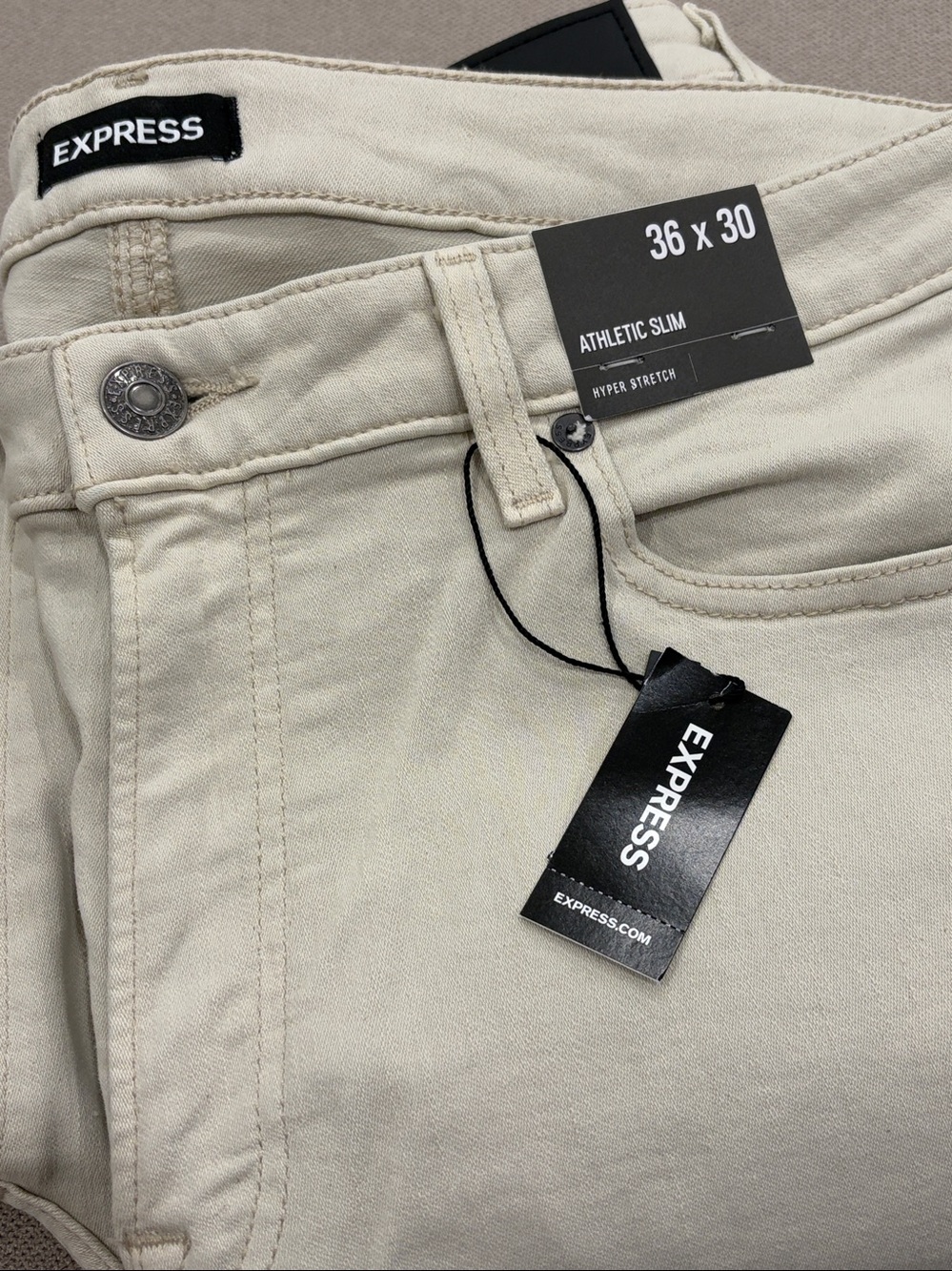 EXPRESS Athletic Slim Hyper Stretch Jeans W36 L30 NWT Tan